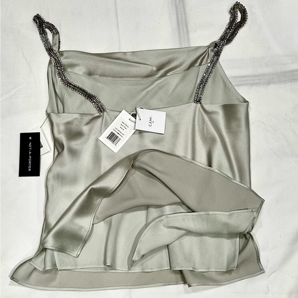 NWT CAMI NYC Felicity Crystal-Embellished Silk-Blend Charmeuse Camisole - Silver - Picture 10 of 12